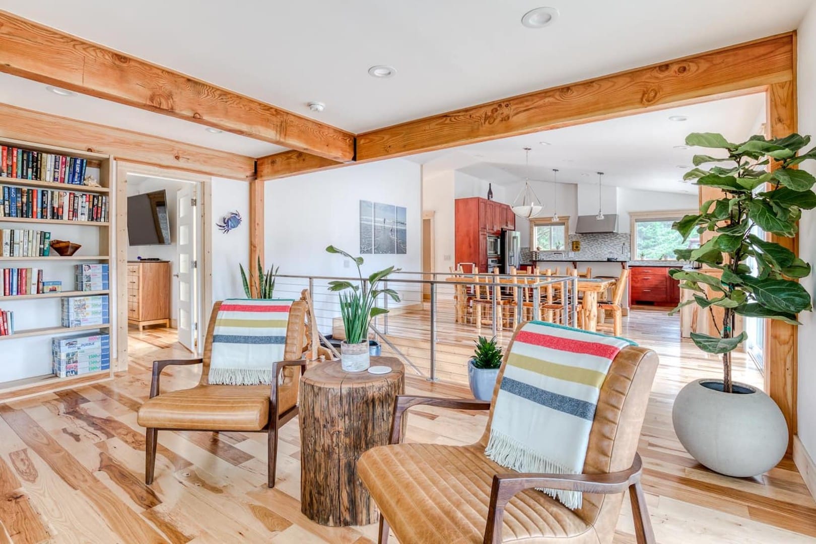 Beach Cabin - The upstairs living room is open to the dining room and kitchen